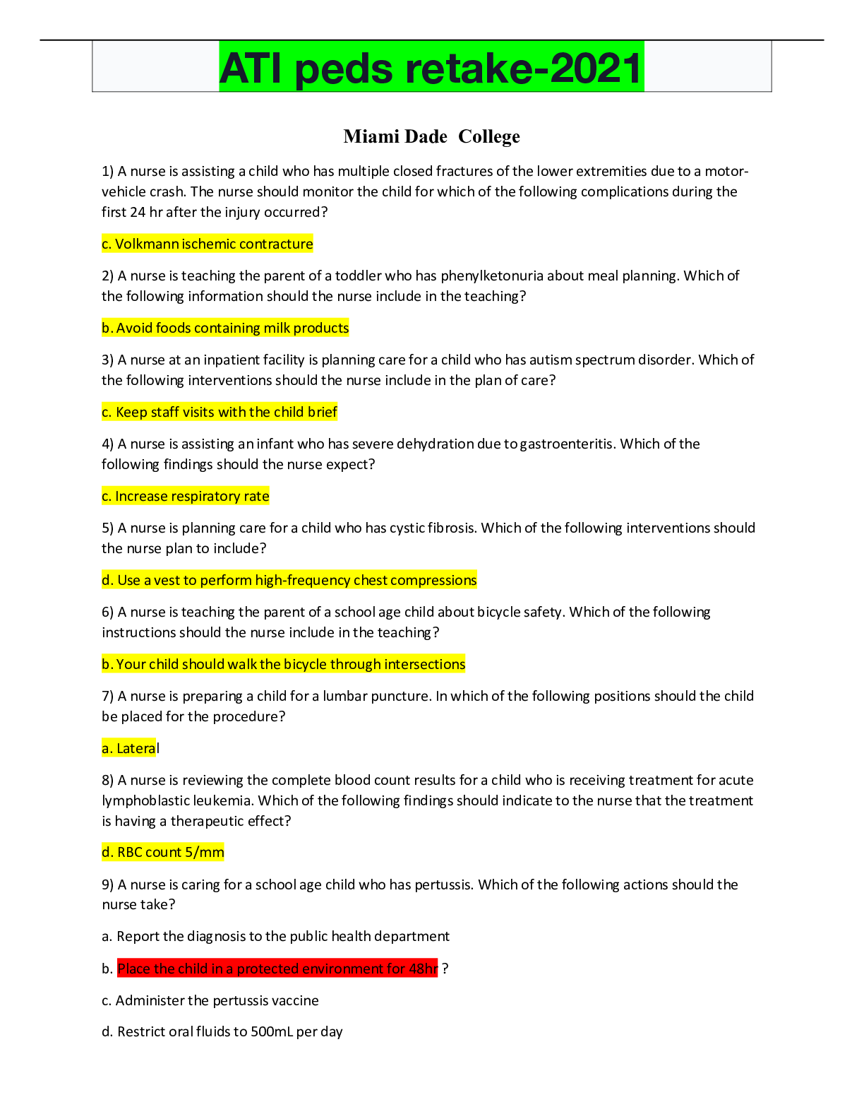 Preview of ATI peds retake-2021